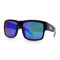thumbnail image 4 of Mens Kush Graffiti Logo Thick Arm Rectangle Horn Rim Plastic Sunglasses Black Gold - Teal Mirror, 4 of 8