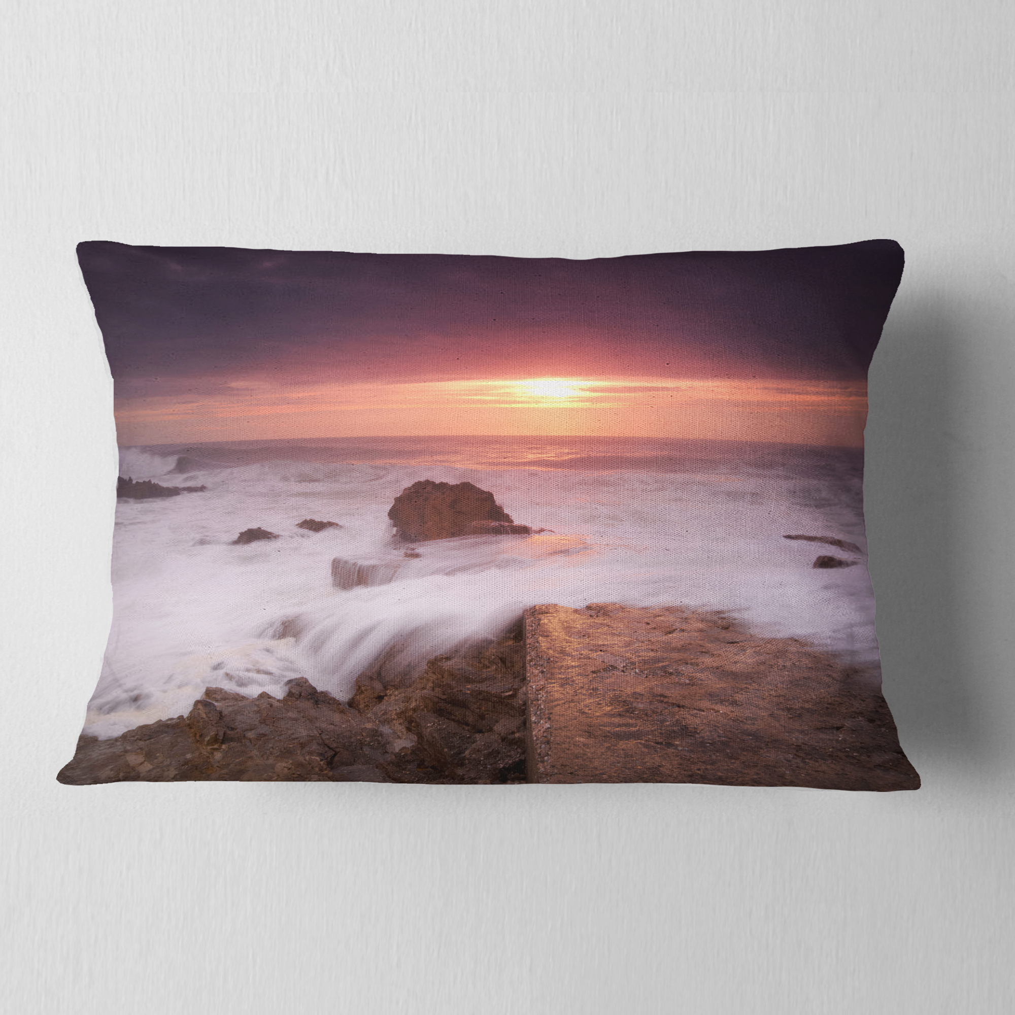 Designart Flowing Waves at Cable Shallow Coast - Seashore Throw Pillow - 12x20