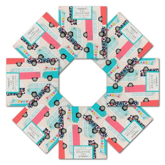 Create It 18"x21" Cotton Campers Precut Sewing & Craft Fabric, Pink 10 Pieces