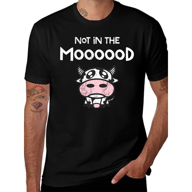 T-shirt Vache Drôle en Coton Doux à Col Rond et Manches Courtes Not In The Moood