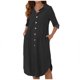 thumbnail image 1 of Vestido de manga larga con cuello en V sólido informal con botones de bolsillo para mujer a la moda Fridja  yut4805, 1 of 9