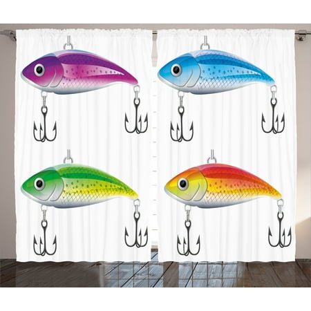 Fishing Decor Curtains 2 Panels Set Collection Of Fishing Lures