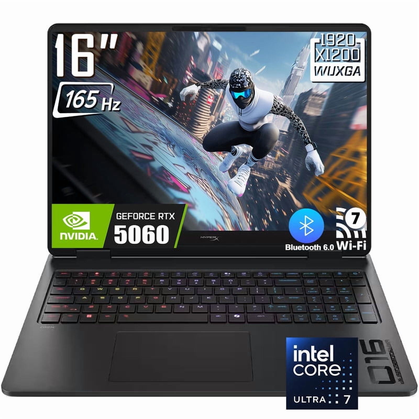 HP OMEN 16 HyperX Gaming Laptop, 16" 1920 x 1200 165Hz LED Display, Intel Core Ultra 7 356H, NVIDIA RTX 5060, RGB Backlit KB, Windows 11 Home(16GB DDR5 RAM - 512GB SSD)