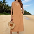 thumbnail image 2 of CHGBMOK Women Tank Dresses V Neck Sleeveless A-line Dress Solid Linen Loose Casual Maxi Dress with Pockets, 2 of 8