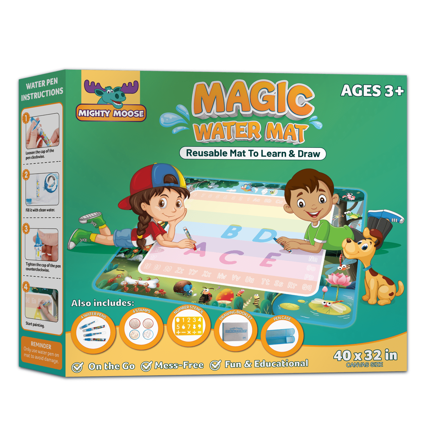 Channie's MAGIC Water Doodle Mat, No Mess! Reusable Mat to Learn and