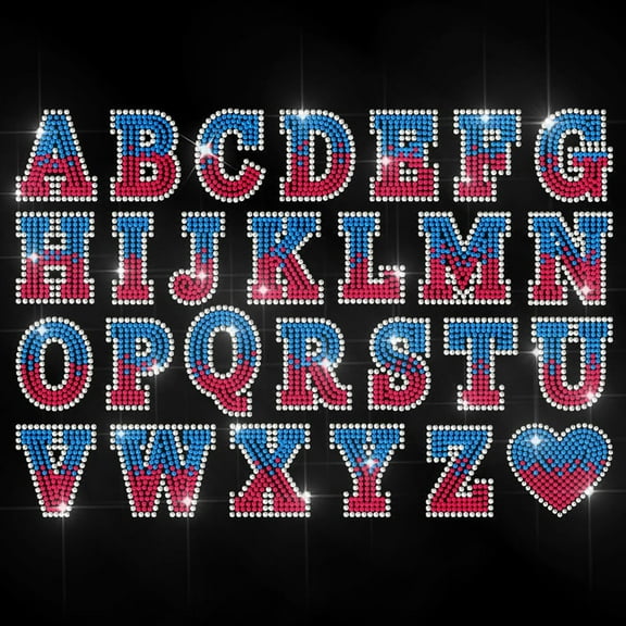 26 Letters Iron on Rhinestone Decal Bicolor Alphabet Hotfix Transfer Sticker Crystal Love Heat Transfer Patch Bling Clothing Repair Applique for T-Shirt Hat Jacket Garment Bag DIY Decor