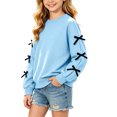 thumbnail image 2 of jobturf Girls Crewneck Sweatshirt Cute Black Bow Decor Long Sleeve Pullover Tops Holiday Party Fleece&nbsp;Lined Sweatshirts for Kids 150, 2 of 7
