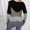thumbnail image 4 of Women‘s Color Block Knit Hoodies Sweaters Loose Long Sleeve V Neck Drawstring Pullover Sweatshirts (Grey-2XL), 4 of 5