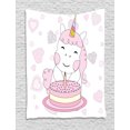 thumbnail image 1 of Unicorn Party Tapestry, Happy Birthday Themed Cute Horse with Horn Blowing a Cake on Hearts, Wall Hanging for Bedroom Living Room Dorm Decor, 60W X 80L Inches, Pale Pink and White, by Ambesonne, 1 of 2