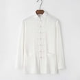 thumbnail image 2 of Daiosportswear Men's Linen Shirts Long Sleeve Retro Mandarin Collar Chinese Frog Button Tops Blouse Traditional Kung Fu Uniform White XL, 2 of 7