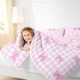 thumbnail image 3 of Erosebridal Pink Classic Checkered Queen Comforter Set For Kids,Letter S Initial Lettering Bedding Comforter Set For Bow Lover,Pink Reversible,3 Pieces, 3 of 7
