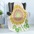 thumbnail image 4 of Sunflower Soft Flannel Fleece Throw Blanket, Round Flower Mandala Design Diamond and Pearl Print, Cozy Plush for Indoor and Outdoor Use, 50" x 60", Yellow White and Green, by Ambesonne, 4 of 5