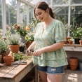 thumbnail image 2 of Agnes Orinda Women's Plus Size Easter Blouse Floral Layered Flare Hem Casual Peplum Tops 2X Green, 2 of 8