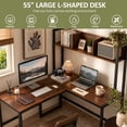 thumbnail image 5 of 55" Reversible L-Shaped Desk with Storage Hutch, Wood Computer Desk for Home Office , Gaming,Walnut, 5 of 10