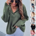 thumbnail image 5 of Fall Sweater for Women 2022 Ribbed Knit Sweaters Solid Color Long Sleeve Sweater V Neck Lapel Collar Sweater Pullover Knit Sweater Vintage Christmas Sweater Romper, 5 of 5