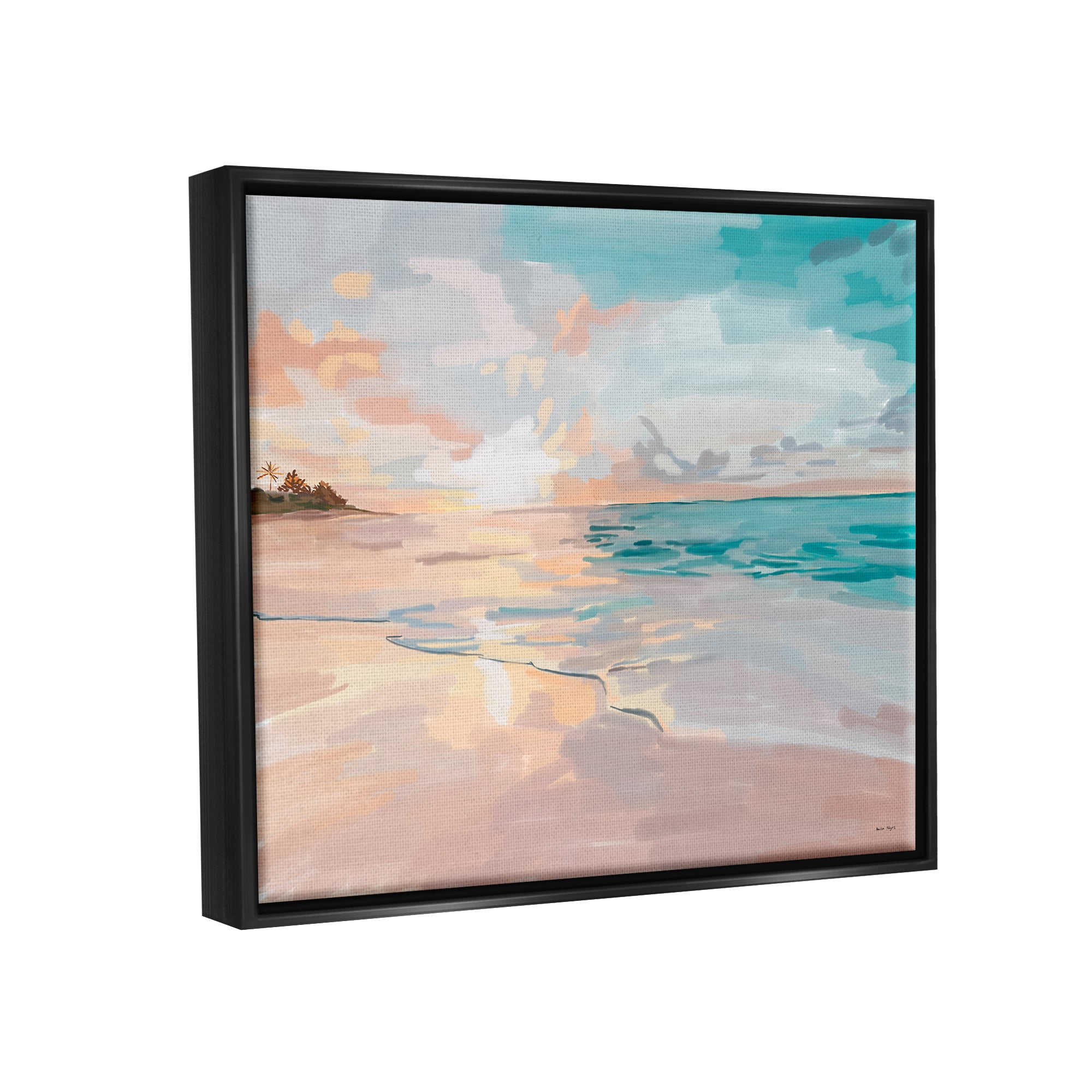 Stupell Industries Abstract Beach Sunset Nature Painting Black Floater Framed Art Print Wall Art, 31 x 25