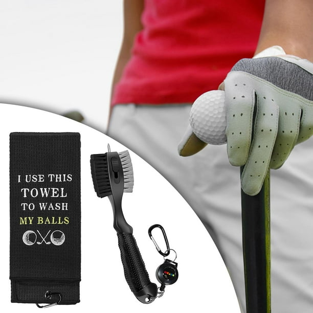 Cepillo para palos de Golf, limpiador de ranuras, cepillo de Golf con Clips retráctiles, regalos para golfistas, mango cómodo, toalla de Golf de doble Negro