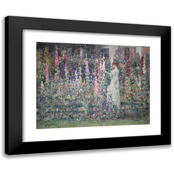 Frederick Carl Frieseke 14x12 Black Modern Framed Museum Art Print Titled - Hollyhocks (By 1911)