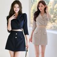 thumbnail image 2 of Conjunto de dos piezas nuevo para mujer, traje elegante de estilo coreano de otoño, cuello pequeño, cintura ajustada, conjunto de falda, 2 of 5