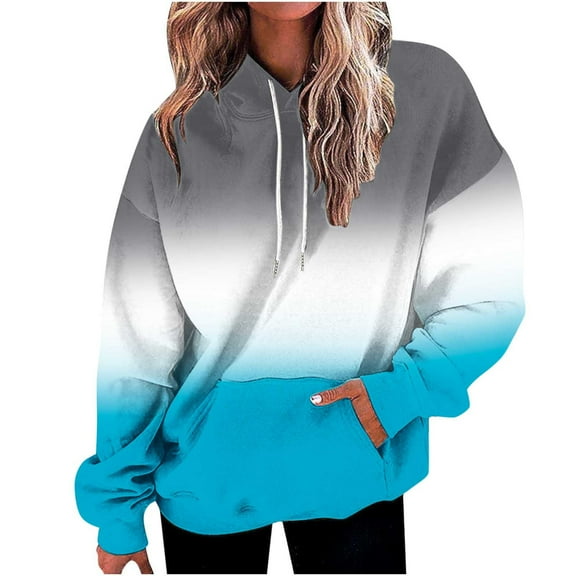 ylioge S-5X Plus Size Hoodies for Women with Front Pocket Fleece Lined Sweatshirts Long Sleeve Gradient Printed Pullover Thermal Warm Hoodie Tops