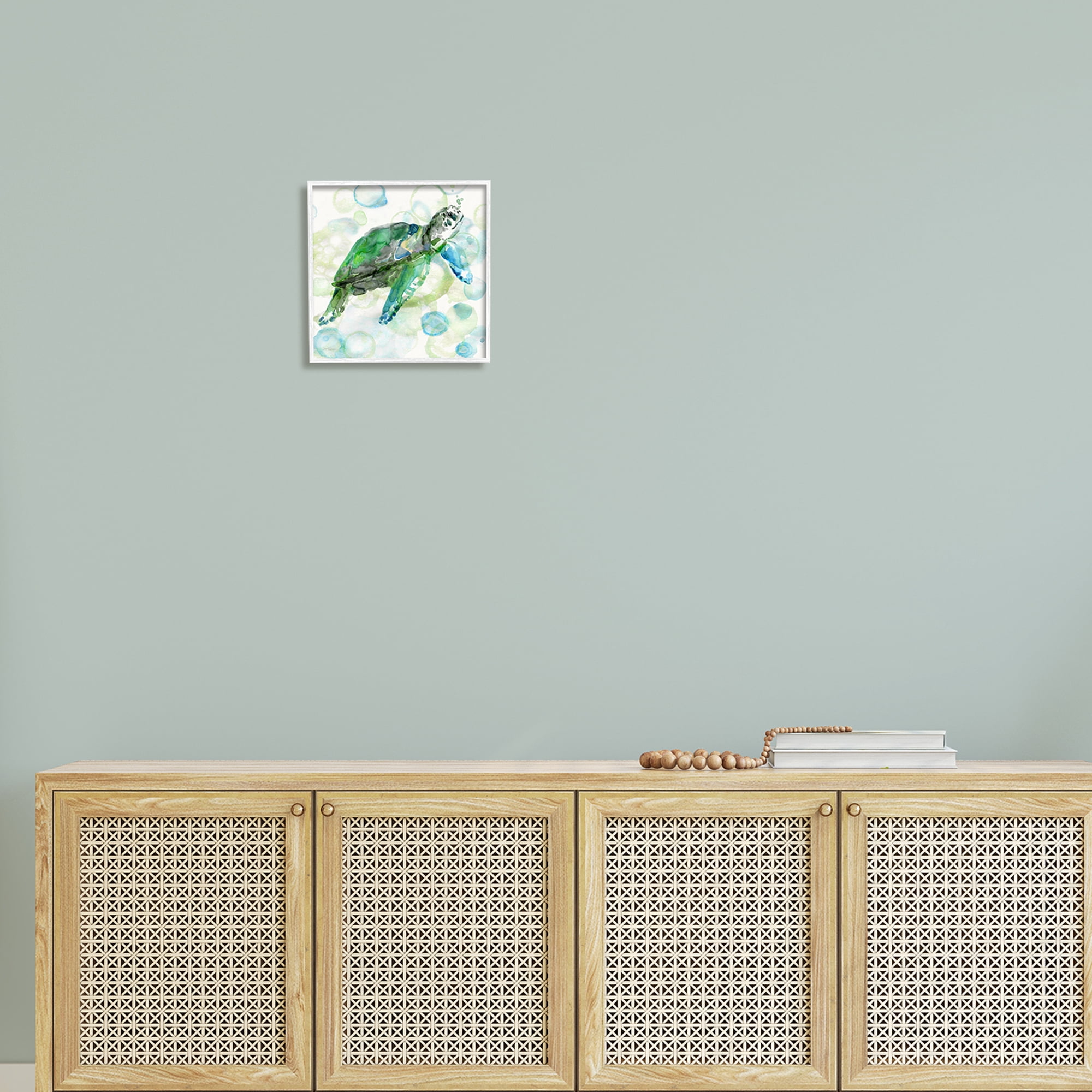 Stupell Industries Aquatic Sea Turtle Water Bubbles Watercolor Detail Painting White Framed Art Print Wall Art, Design by Carol Robinson
