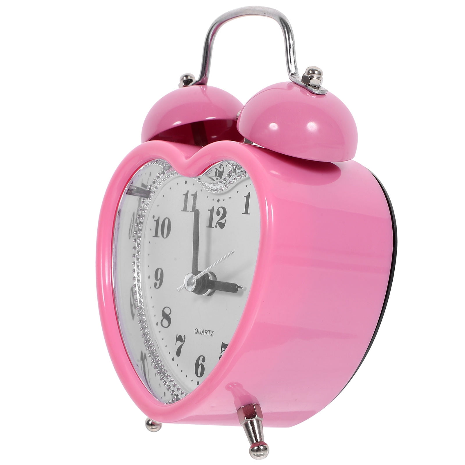 PTOOTP Pink Heart Shape Twin Bell Battery Operated Alarm Clock Silent Non Ticking