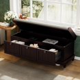 thumbnail image 2 of GZXS Farmhouse Shoe Bench with Soft Cushioned Seat, Entryway Organizer Storage Bench w/ Flip-Top Hidden Compartment & 3 Drawers for Living Room, Bedroom, Hallway (Espresso), 2 of 8