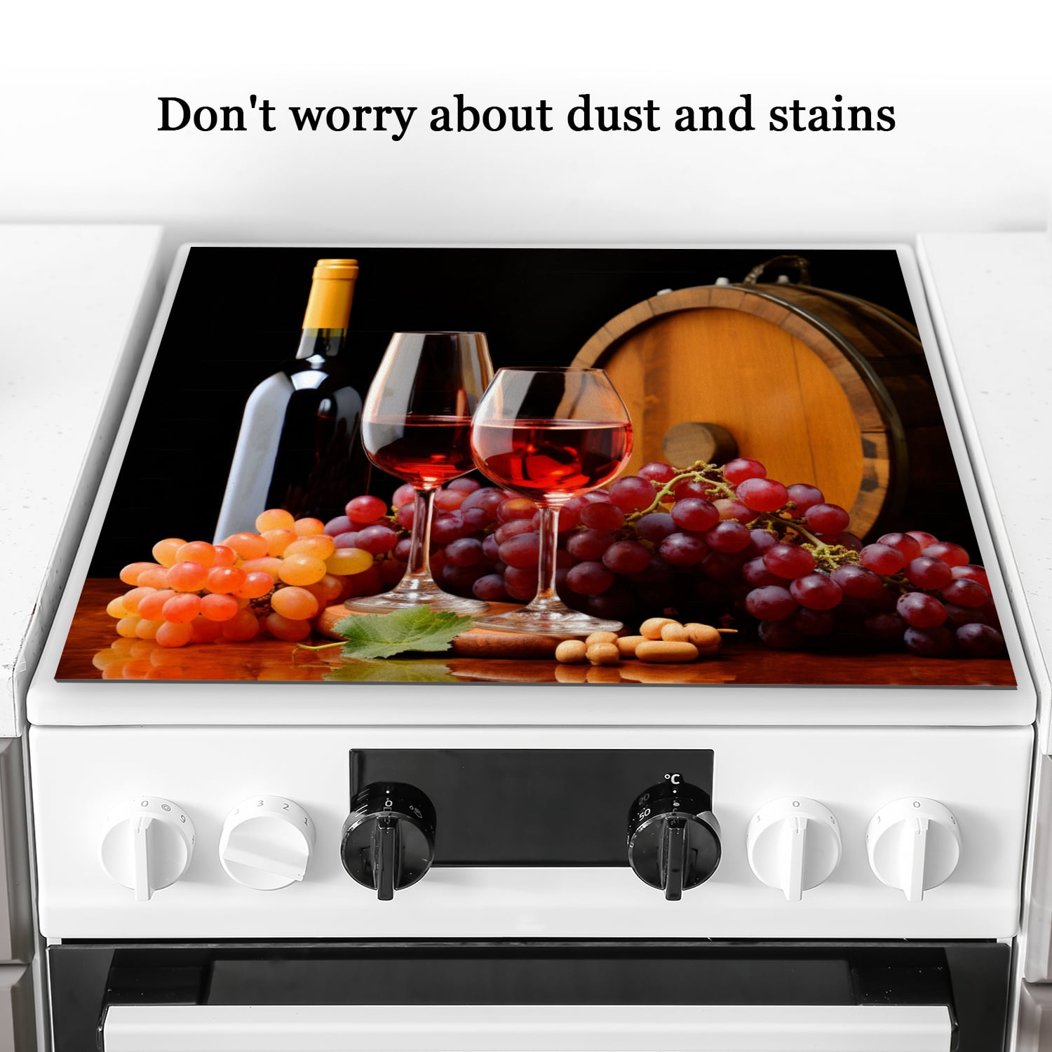 Square Stove Top Covers for Gas Burners, Rustic Wine Glass And Grapes, Glass Induction Cooktop Protector Mat, Range Cover for Kitchen RV (28×20 Inch)
