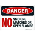 thumbnail image 1 of Danger No Smoking Matches Or Open Flames Sign, OSHA Danger Sign, 10x14 Aluminum, 1 of 1