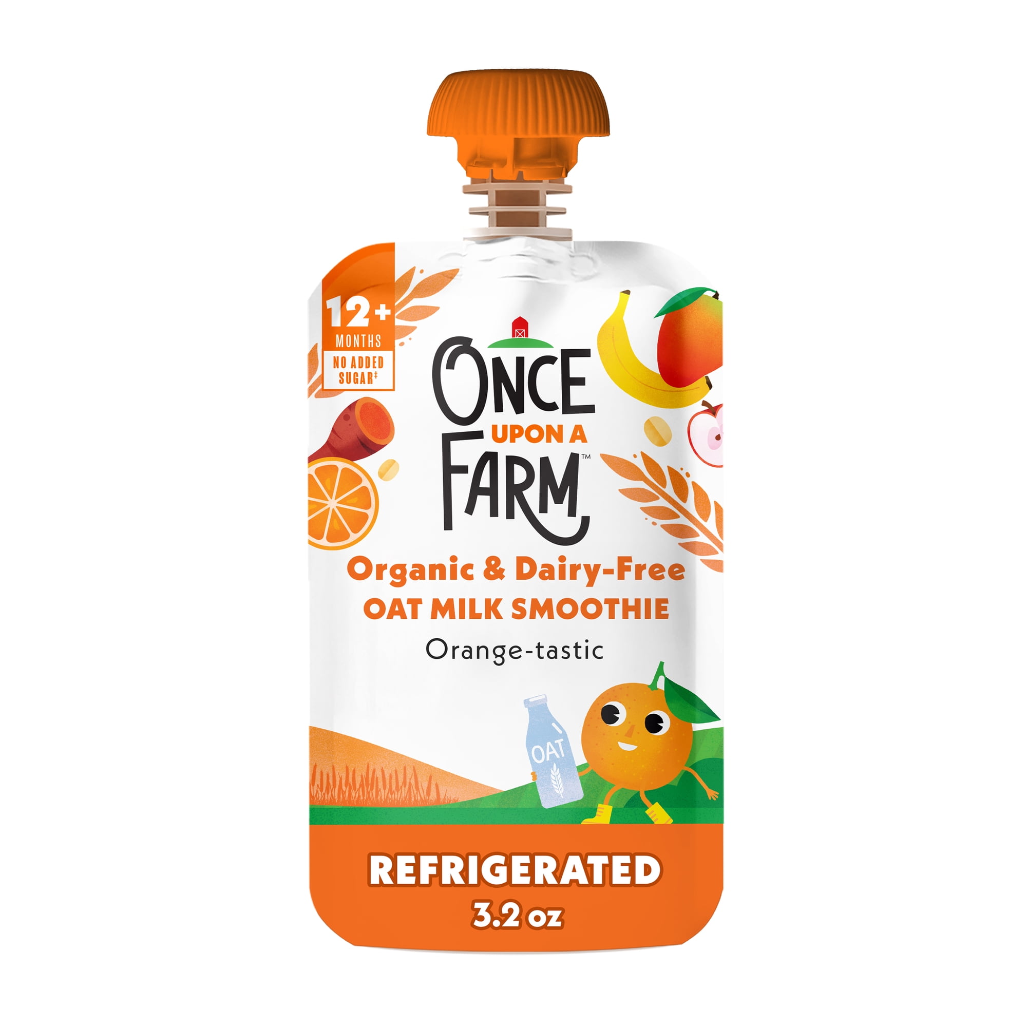 Once Upon a Farm Organic Refrigerated Toddler Food Orange-tastic Dairy-Free Oat Milk Smoothie, 3.2oz Pouch