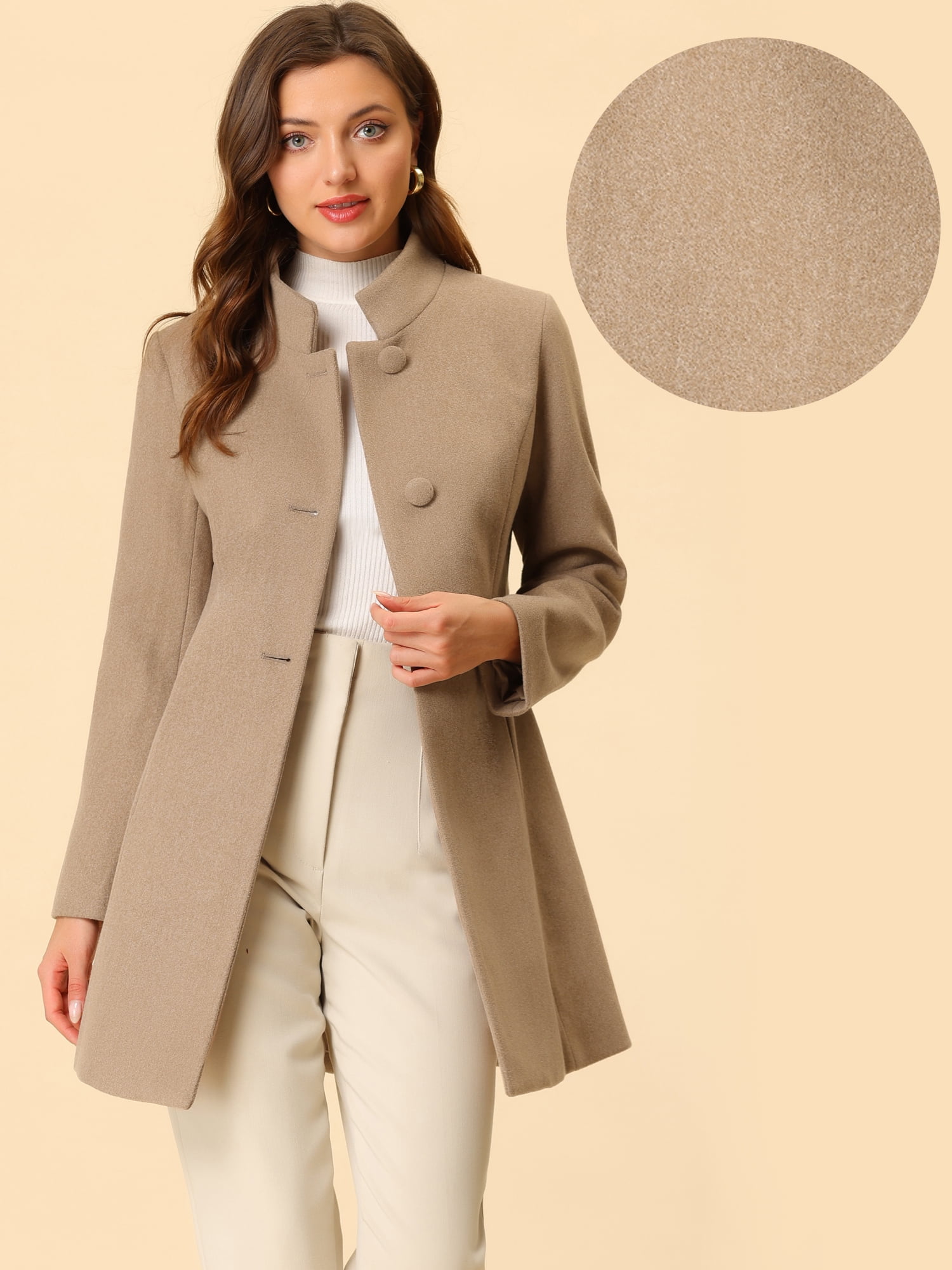 INSPIRE CHIC Women's Winter Overcoat Stand Collar Single Breasted