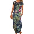 thumbnail image 1 of Daeful Robe Longue pour Femmes Col Rond Maxi Robes Fête Imprimé Floral Bohème Été Plage Robe Verte Fleur m, 1 of 2