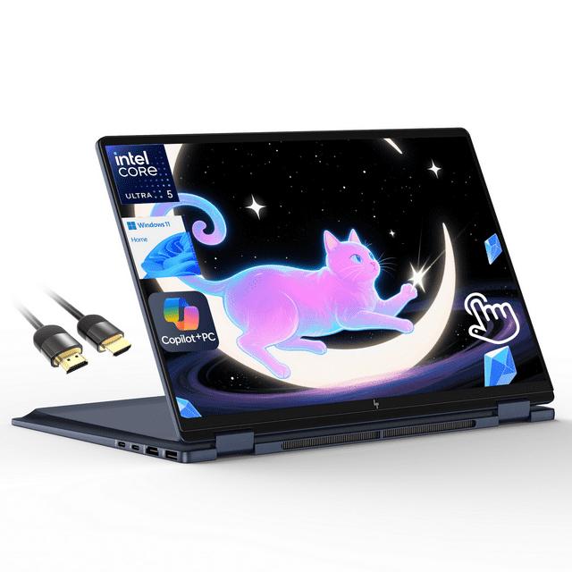 HP Omnibook X Flip 2 in 1 14’’2K Touchscreen Laptop, Convertible Laptop 16GB DDR5 RAM 512GB SSD, Intel Core Ultra 5, Intel Arc 130V GPU, Thunderbolt 4, Windows 11 pro, PDG HDMI Cable, US Version KB