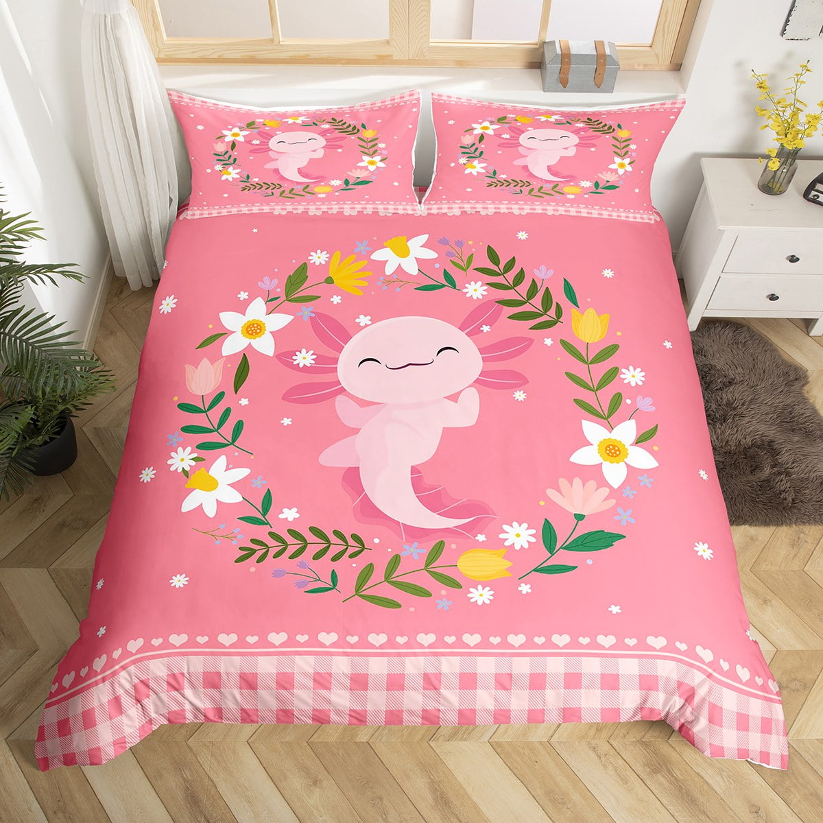 YST Cute Axolotl Duvet Cover Full Kawaii Animal Bedding Set for Girls