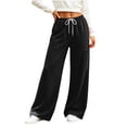 thumbnail image 2 of YHAJDS Women Straight Wide Leg Joggers Comfort Loose Fit Elastic Waist Solid Color Outdoor Casual Bottoms With Side Pockets, 2 of 8