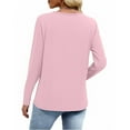 thumbnail image 4 of Lenpel Women's T Shirts Fashion Long Sleeve V Neck Floral Lace Front Solid Color Loose Tunic Tops Soft Casual Tee Blouses(Pink,Large), 4 of 7