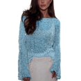 thumbnail image 2 of Endives Womens Sequin Crochet Top Boat Neck Knit Tops Summer Mesh Swimsuit Cover Up Long Sleeve Sweaters Coverup Pullover Top Beach Wear Night Out Clubwear Sky Blue L, 2 of 4