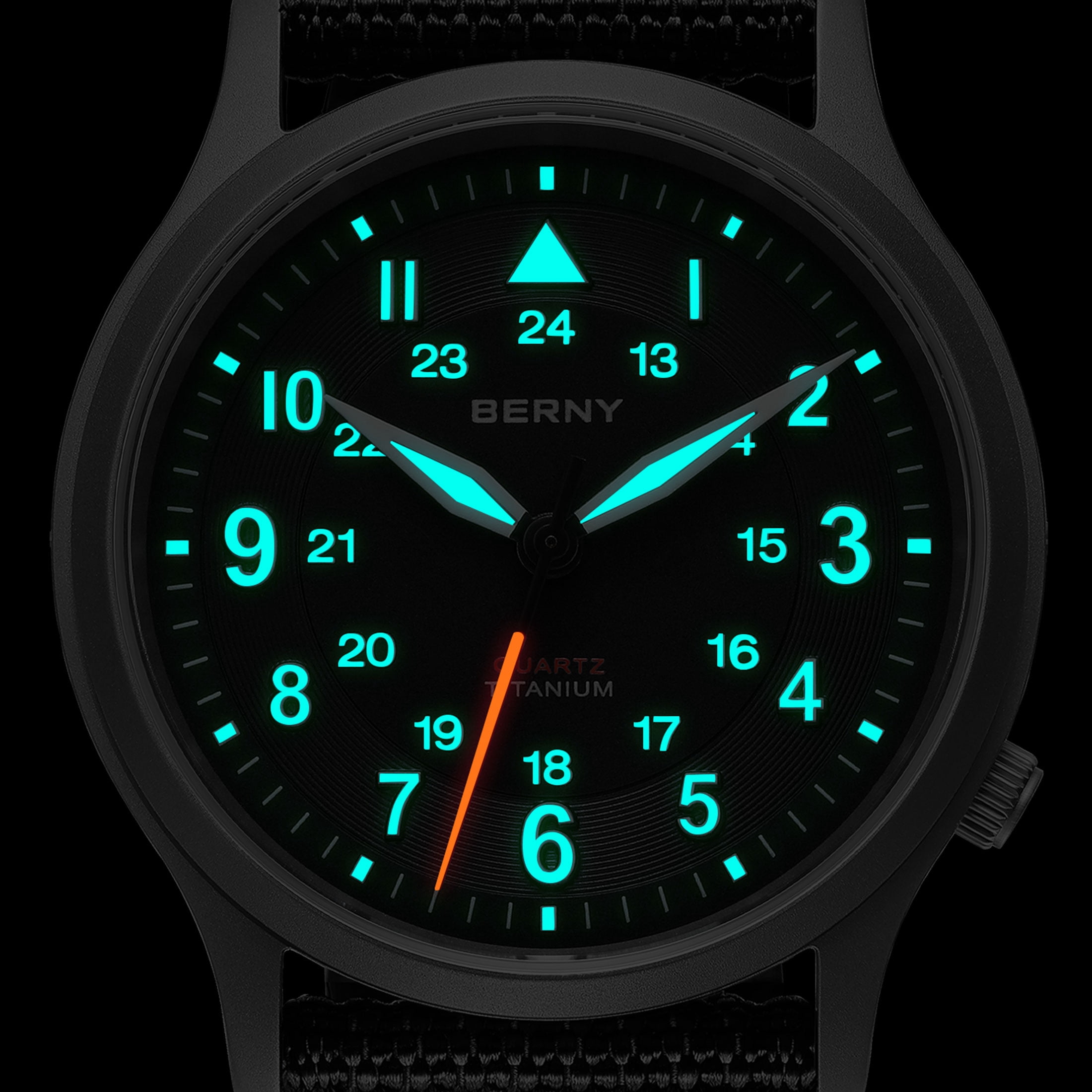 BERNY Titanium Watches for Men, Japanese Quartz Movement Men's Field Watch, 5ATM Waterproof Military Wristwatch for Men, Analog Sport Watches, Black