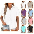 thumbnail image 5 of Posijego Button Down Shirt for Women Plus Size Short Sleeve Shirts Collared V Neck Summer Cotton Linen Tops, 5 of 6
