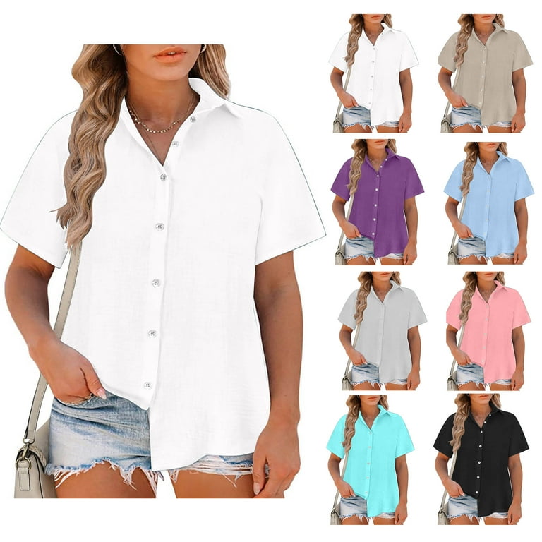 Posijego, White Button Down Shirt Women, XL, Collared Linen Top ...