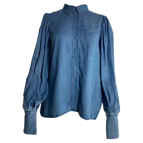 Pre-Owned Mother Of Pearl Buttoned Bishop Sleeve Shirt in Blue Cotton