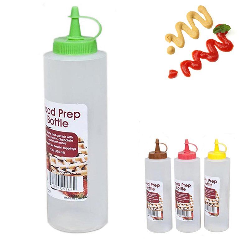 2 Clear Plastic Squeeze Bottle Condiment Dispenser Ketchup Mustard Sauce 22 Oz