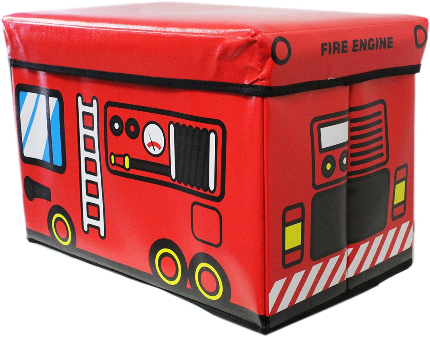 18in Red Fire Engine Folding Storage Stool - Toy Storage