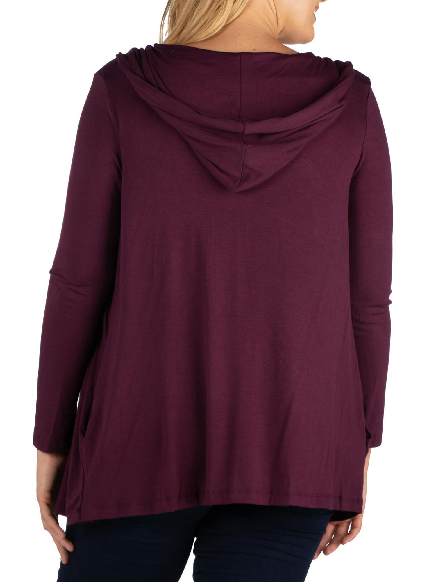 24seven Comfort Apparel Plus Size Open Front Lightweight Hooded Cardigan