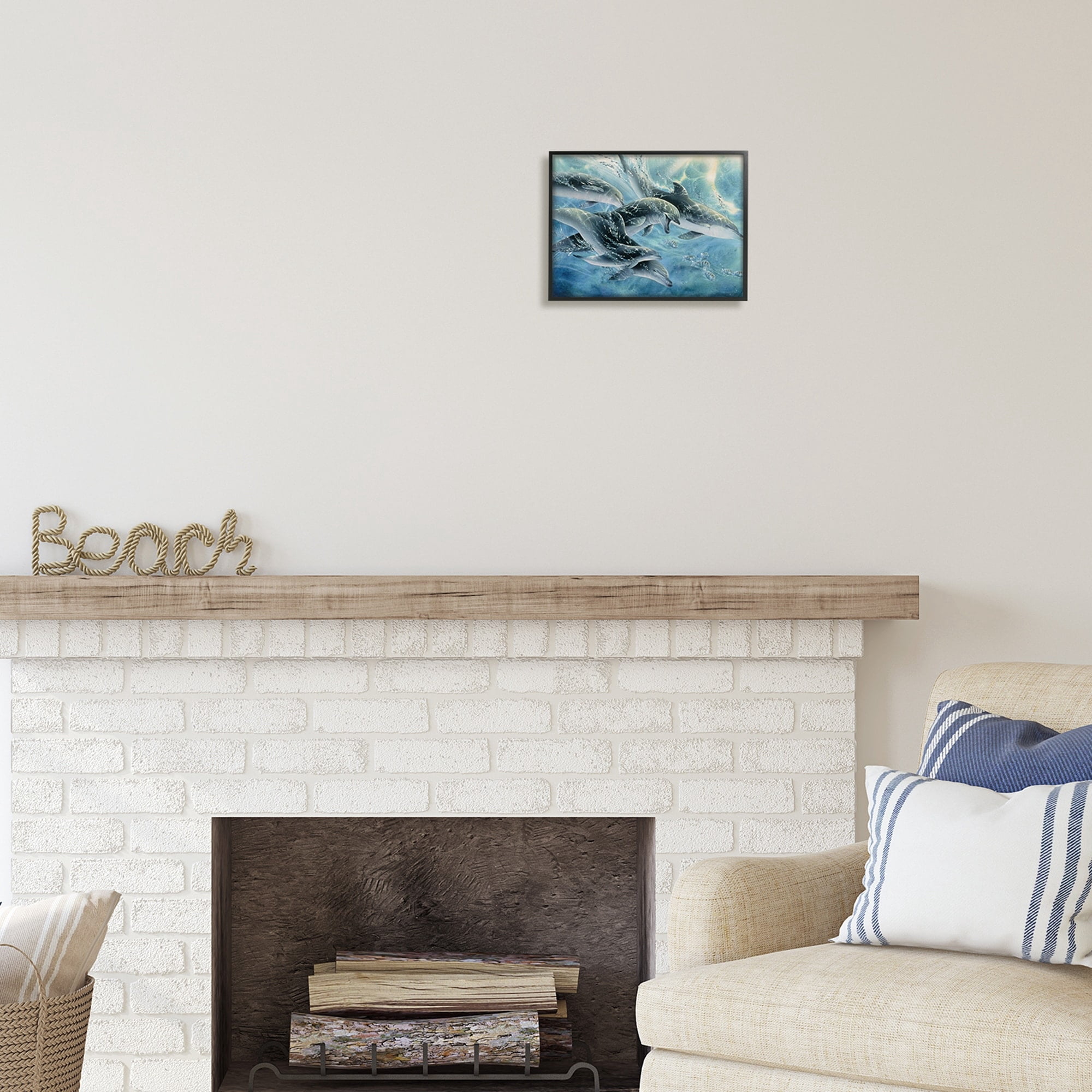 Stupell Industries Playful Passage Dolphins Swimming Coastal Painting Black Framed Art Print Wall Art