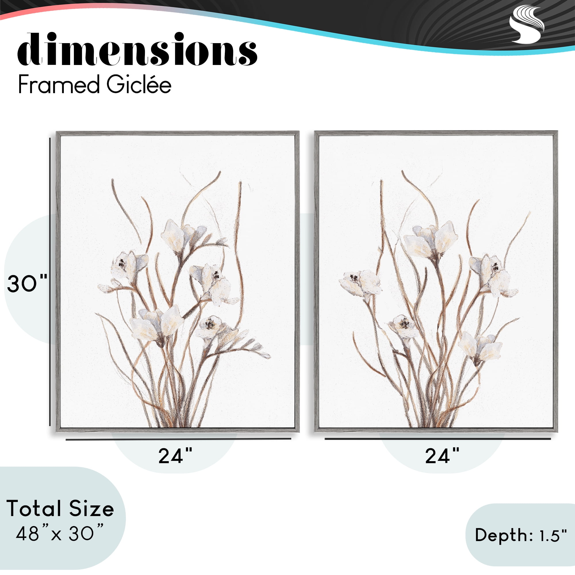 Stupell Industries Curly Branches Wildflowers 2 Piece Gray Framed Giclee Art Set, design by Lanie Loreth