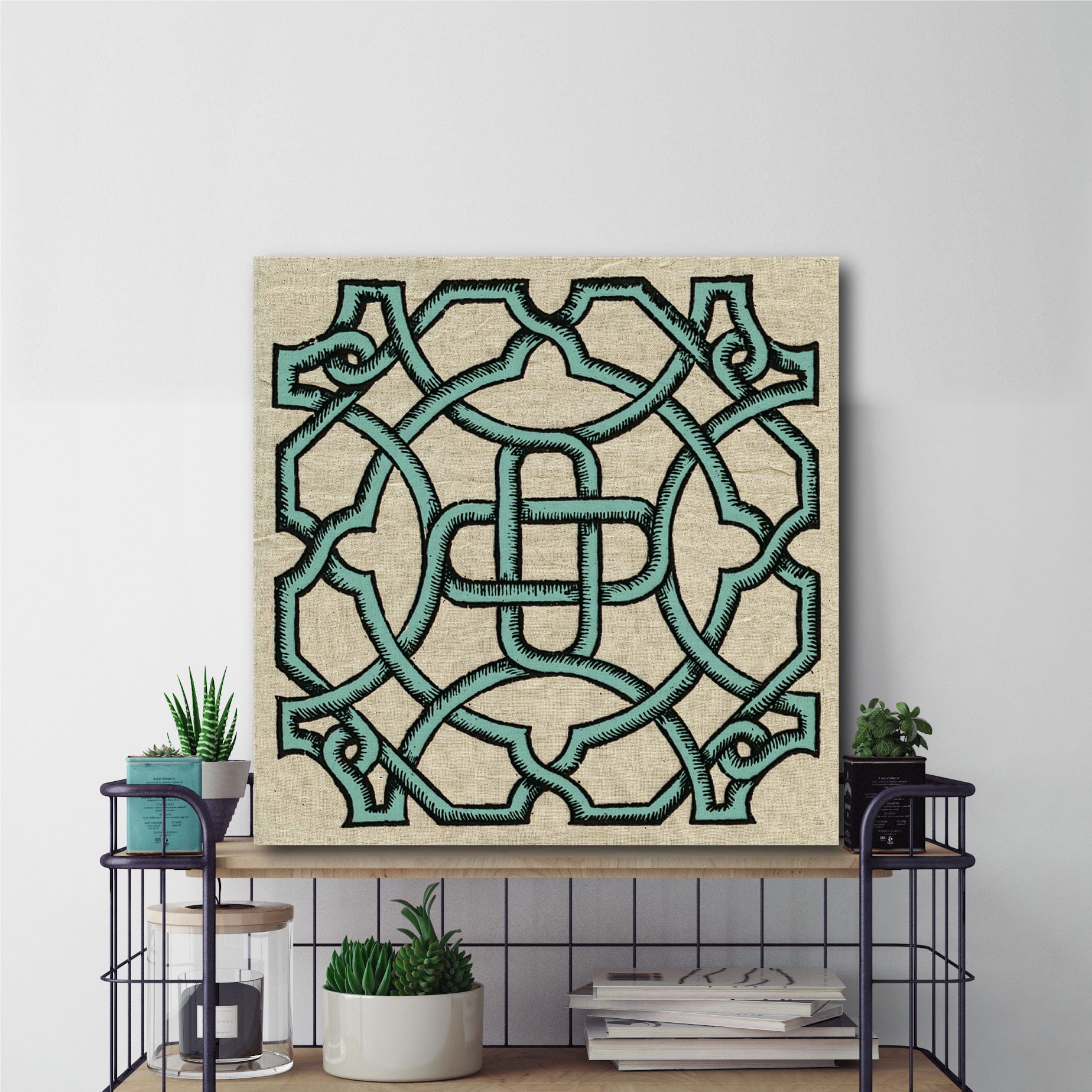 Teal & Tan Pattern IV Gallery-Wrapped Canvas Wall Art, 16x16