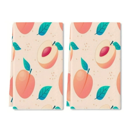 

YladaFaie Set of 2 Peach Background Cute 0009 Farm Kitchen Towels Print Dish Towel Absorbent Hand Towels for Housewarming Gift 16 x 24 Inch