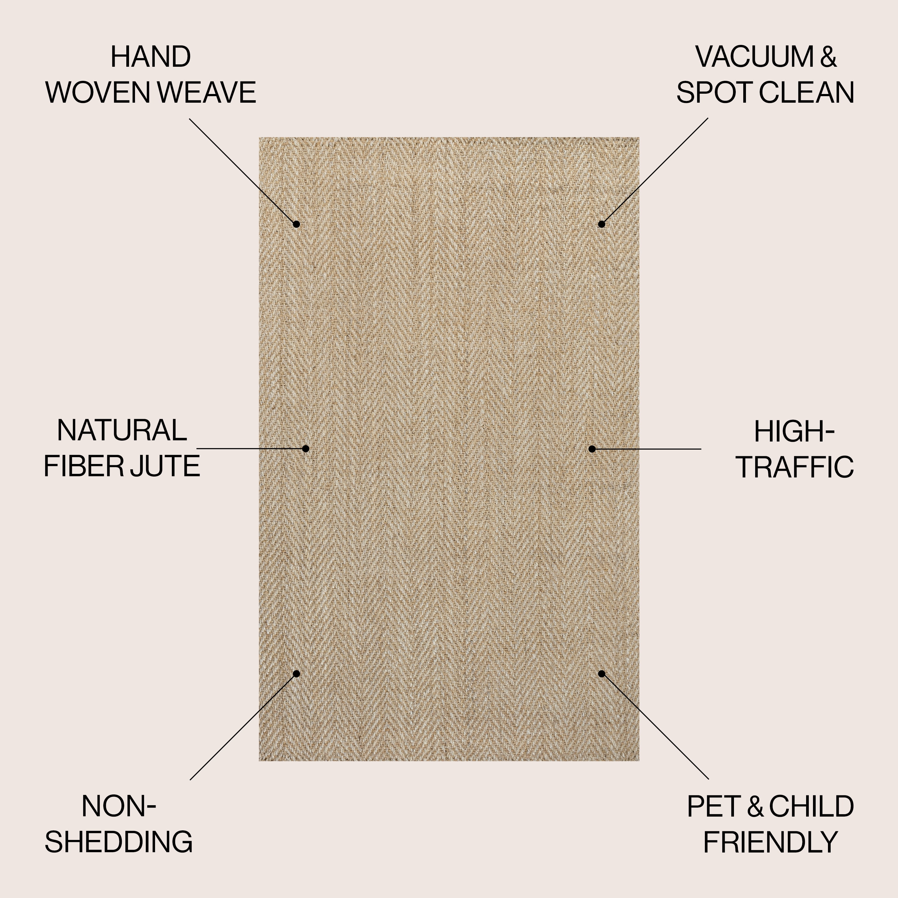 JONATHAN Y NATURAL FIBER 3 x 5 Area Rug, Espina Hand Woven Herringbone Chunky Jute - Ivory, NFR101B-3