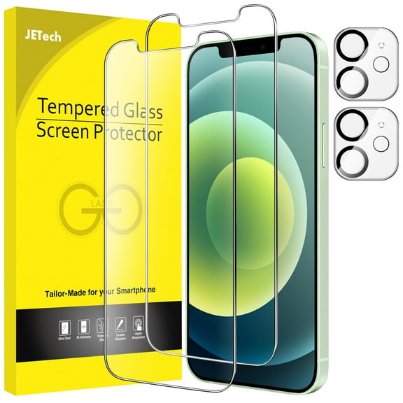 JETech Screen Protector for iPhone 12 mini 5.4-Inch with Camera Lens Protector, 9H Tempered Glass Film, HD Clear, 2-Pack Each